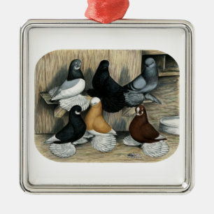 Muffed Tumbler Pigeons Metal Tree Decoration