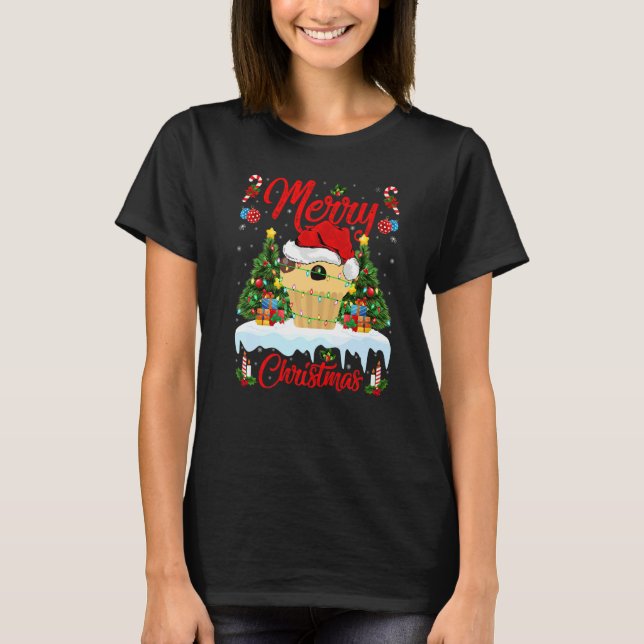 Muffin Food  Lights Xmas Tree Santa Muffin Christm T-Shirt (Front)