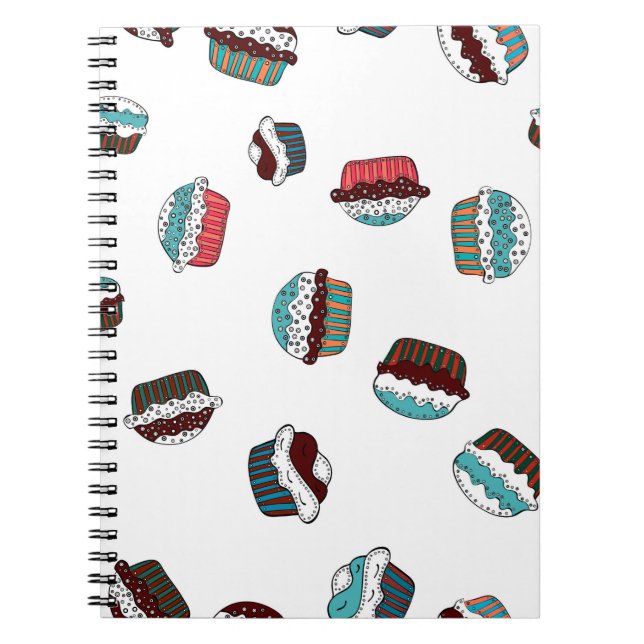 Muffin. Happy birthday cupcake background in white Notebook (Front)