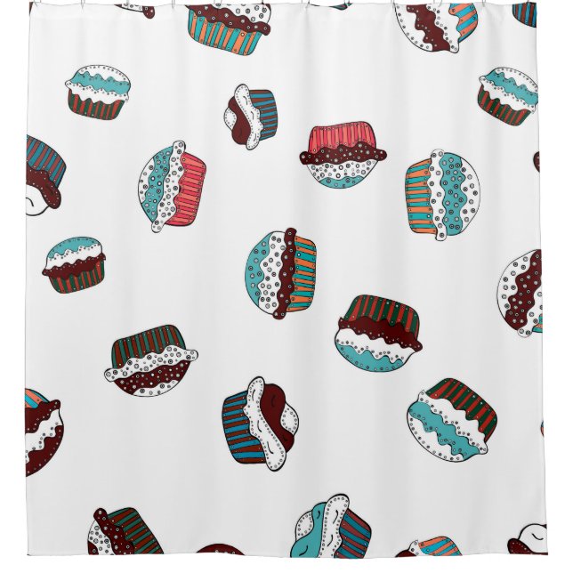 Muffin. Happy birthday cupcake background in white Shower Curtain (Front)