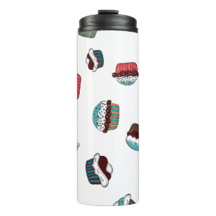 Muffin. Happy birthday cupcake background in white Thermal Tumbler