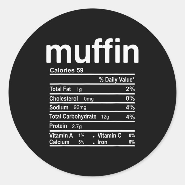 Muffin Nutrition Facts Funny Thanksgiving Christma Classic Round Sticker (Front)