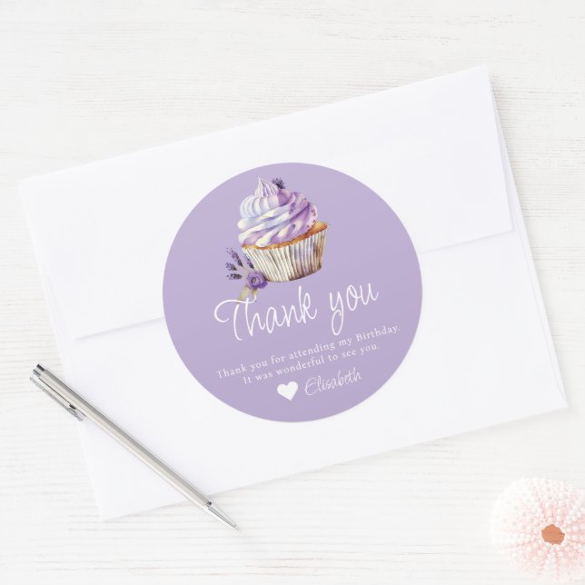 Muffin Purple Thank you Personalized Birthday Classic Round Sticker (Envelope)