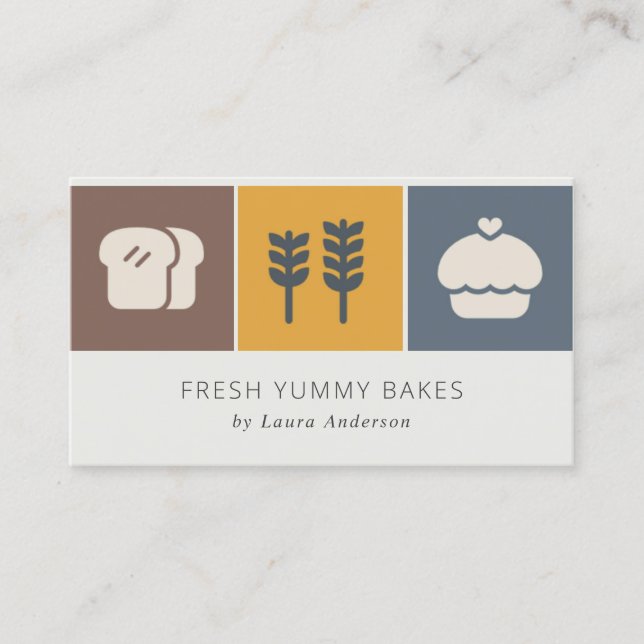 Muffin Wheat Bread Ochre Brown Grey Chef Baking Business Card (Front)