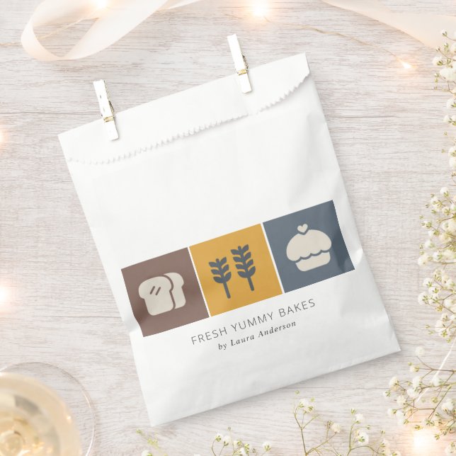 Muffin Wheat Bread Ochre Brown Grey Chef Baking Favour Bags (Clipped)