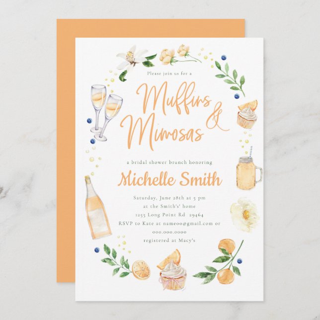 Muffins and Mimosas Bridal Shower Brunch Party  Invitation (Front/Back)