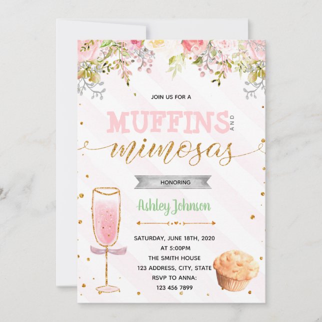 Muffins and Mimosas party invitation (Front)