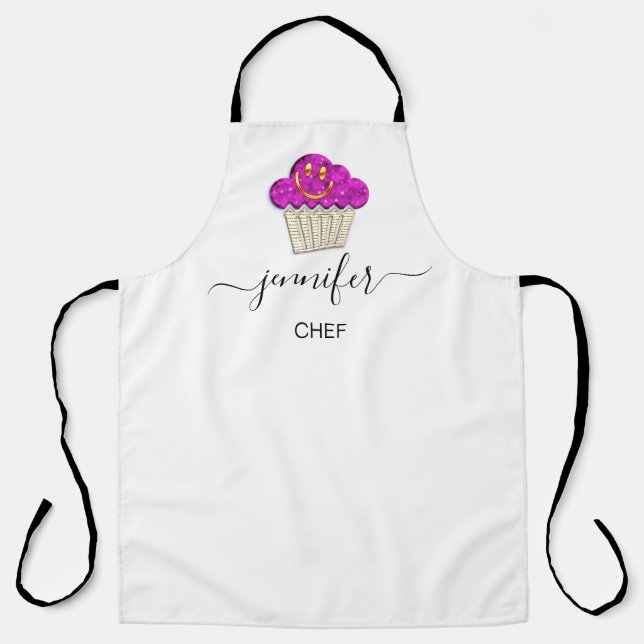 Muffins Bakery Catering Cakes Smile Gold Pink Cust Apron (Front)