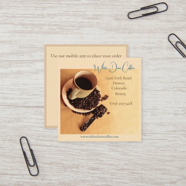 Mug and Coffee Beans Cafe Barista Coffee Square Business Card (Front/Back In Situ)