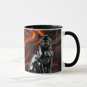 Mug black panther in front of lava field