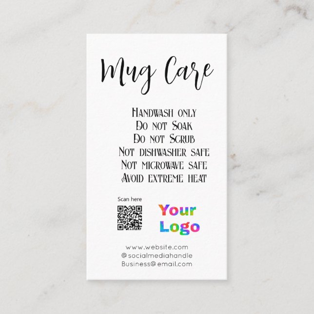 Mug care instructions add business name logo detai business card (Front)