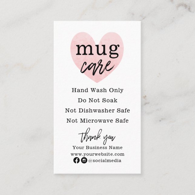 Mug Care Wash Instructions Business Card (Front)