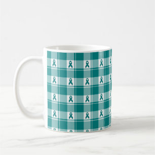 Mug Cervical Cancer Awareness Plaid, Teal Ribbon