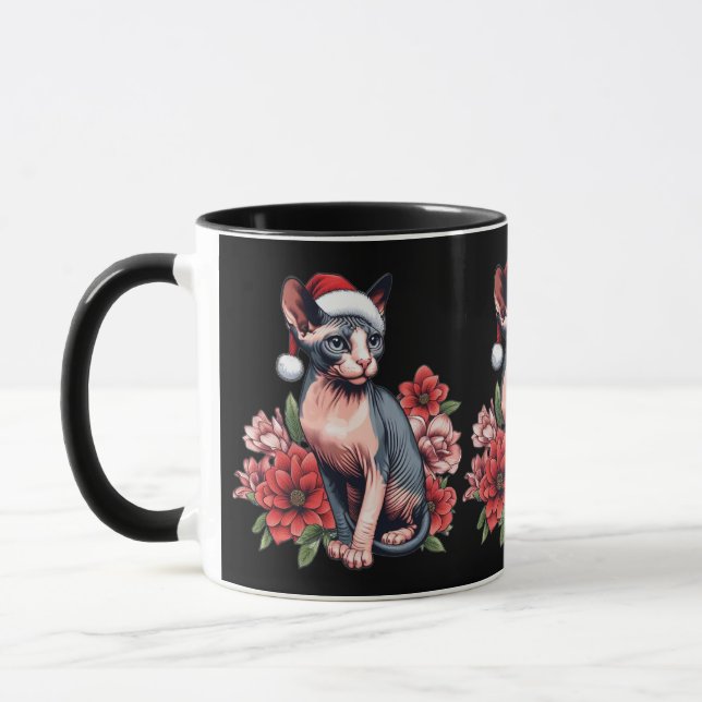 Mug | Christmas Sphynx Cat Wearing a Santa Hat (Left)