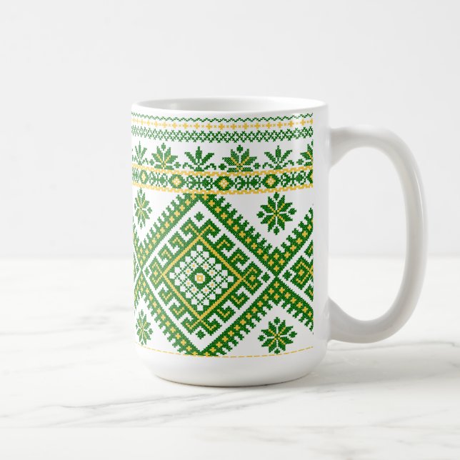 Mug Classic Green Ukrainian Cross Stitch (Right)