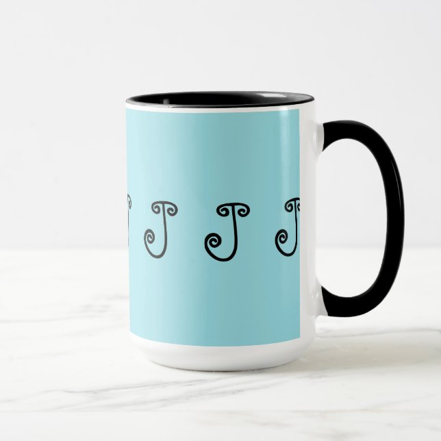 Mug, coffee, tea, turquoise, black, initial "J" Mug (Right)