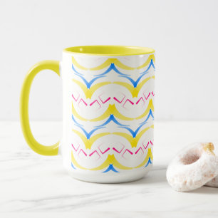 MUG cup 15 oz superb design yellow, blue and pink