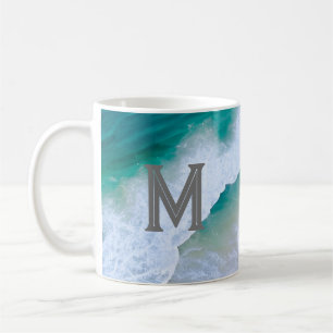 Mug cup wave surf design, custom monogram gift