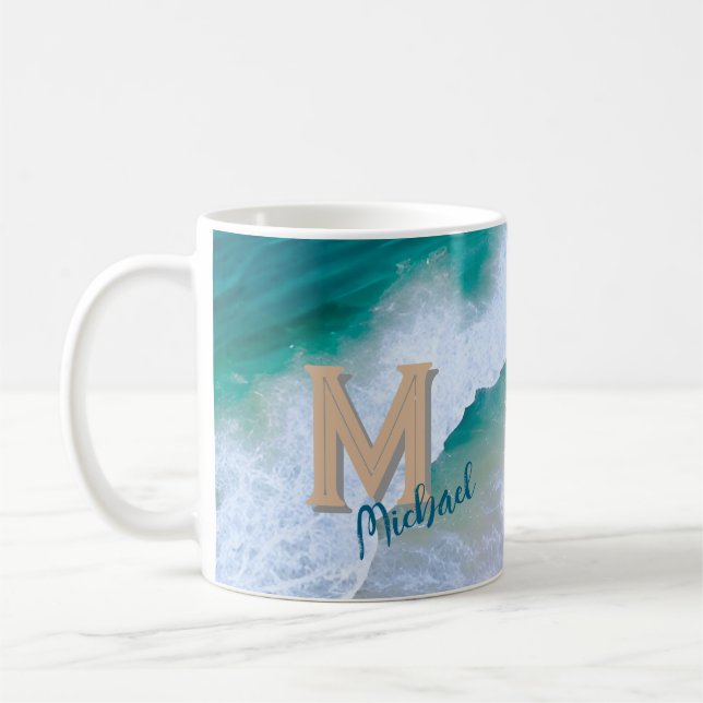 Mug cup wave surf design with monogram gift  (Left)