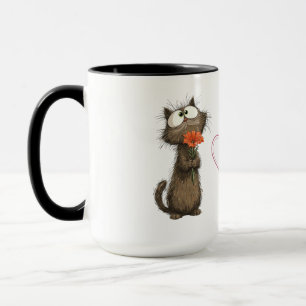 Mug Cute Fluffy Cat Holding a Flower Funny Coffee