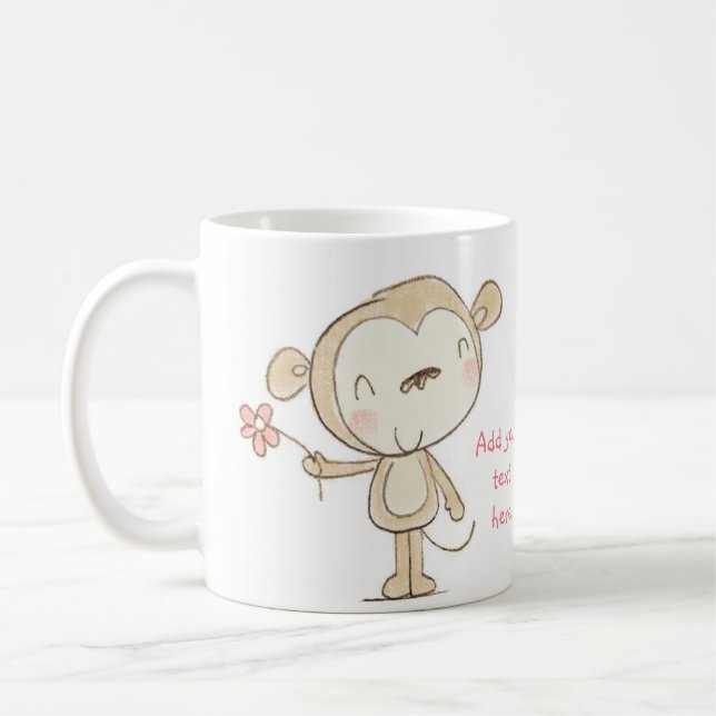 ♥ MUG ♥ Cute Monkey with pink flower illustration (Left)