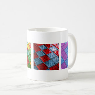 Mug decorated with diamond tiles in color.