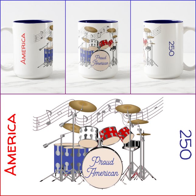 MUG - Drum Kit - Red - White - Blue - America 250 (Creator Uploaded)