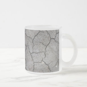 Mug: Dry Cracked Grey Soil Clay. Frosted finish Glass Coffee Mug