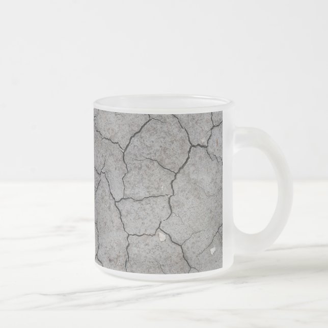Mug: Dry Cracked Grey Soil Clay. Frosted finish Glass Coffee Mug (Right)