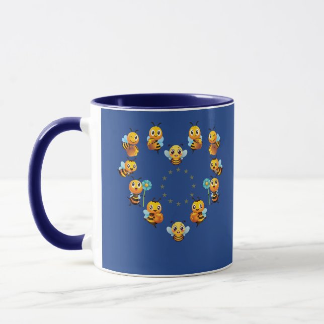 Mug - EU Flag Inspired Heart of Bees – Cute Unity (Left)