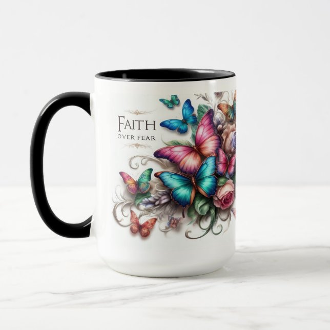 Mug Faith Over Fear" Vibrant Butterfly Mug (Left)