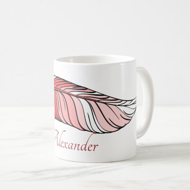 Mug - Feather and Name in Red (Front Right)