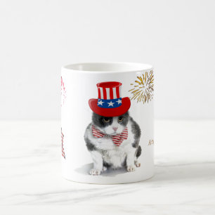 mug: Feisty Felix, the cat, on the 4th of July Coffee Mug