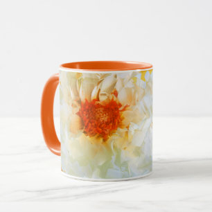 Mug Flowers White Orange Cubist