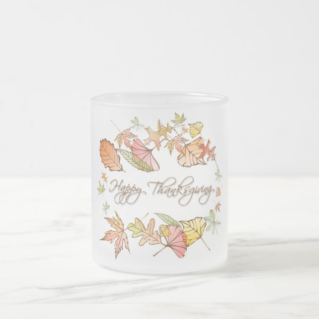 Mug (Frosted) - Happy Thanksgiving Autumn Leaves (Center)