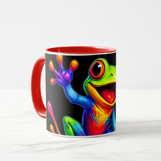 Mug fun and bright, colorful frog joyful. (Front Left)