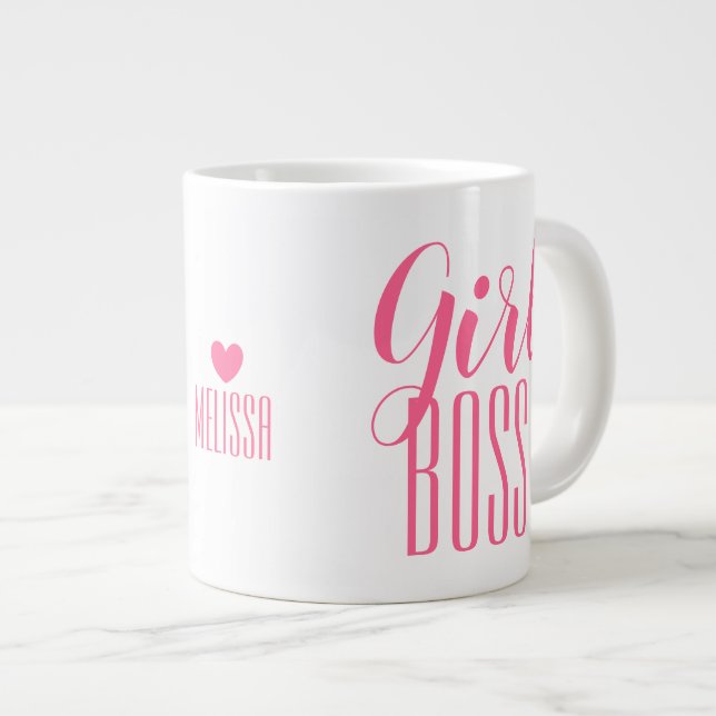Mug Girl Boss Personalised Name Heart Pink (Front Right)