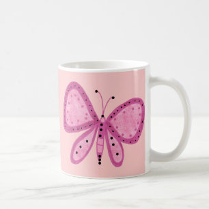 Mug Girls Kid's Pink Purple Coloured 2 Butterflies