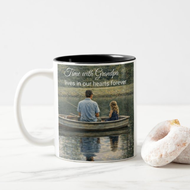 Mug Grandpa Fishing With Granddaughter (With Donut)