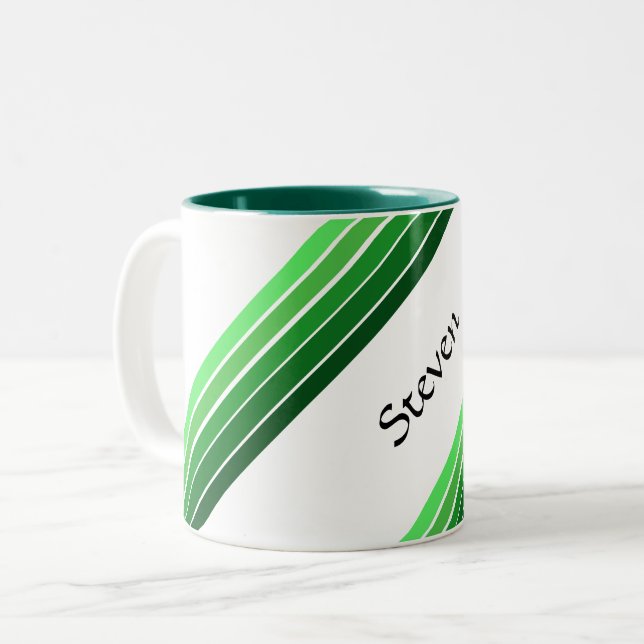 Mug - Green Diagonal Stripes with Name (Front Left)