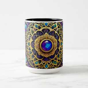 Mug Jewelled Mandalas, Purple Gold Blue 