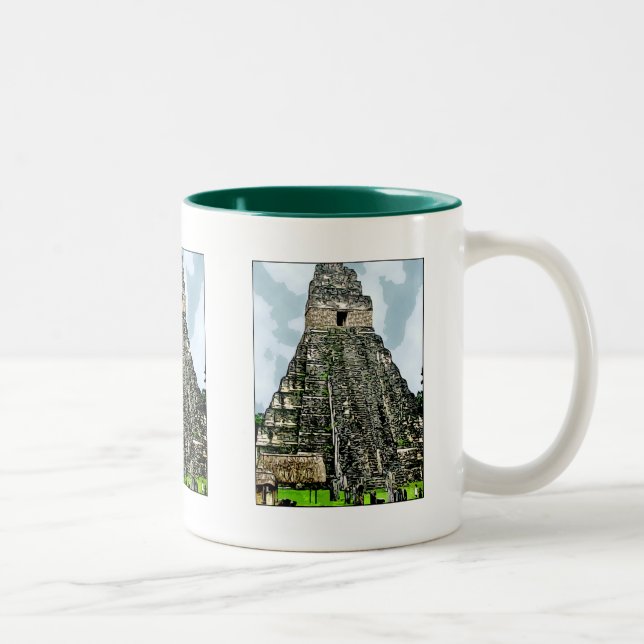 Mug: Mayan Temple at Tikal, Guatemala Two-Tone Coffee Mug (Right)