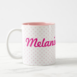 ♥ MUG ♥  MELANIE name white pink polka dot girly