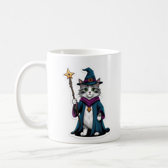 Mug Mini wizard cat with magical staff (Left)