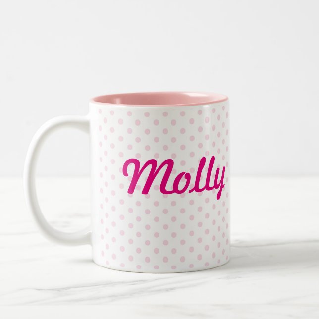 ♥ MUG ♥  MOLLY name white pink polka dot girly (Left)