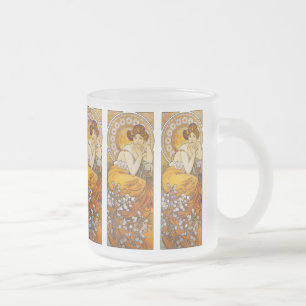 Mug: Mucha - Art Nouveau - Topaz Frosted Glass Coffee Mug