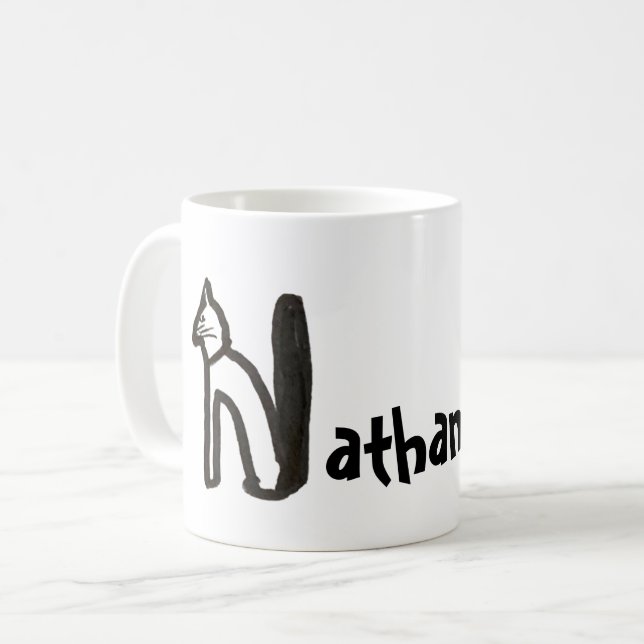 Mug - Name with Initial Cat Letter N (Front Left)
