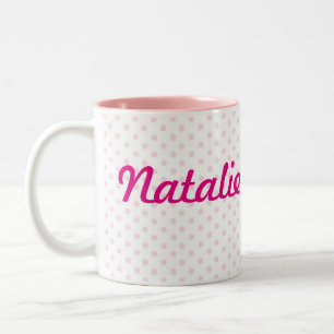 ♥ MUG ♥ NATALIE name white pink polka dot girly