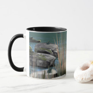 Mug Nature scene with Crocs, Rocks, and Frogs
