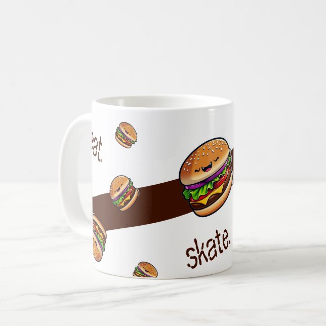 Mug pattern burger kawaii "eat skate repeat" (Front Left)
